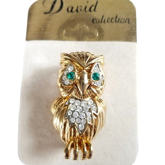 David Collection Gold Tone Rhinestone Owl Brooch - Picture 5 of 12